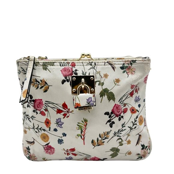 Nine West Ivory Floral Double Zip Crossbody Bag - Picture 1 of 11